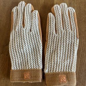 Leather and crochet riding gloves, unisex, size 7